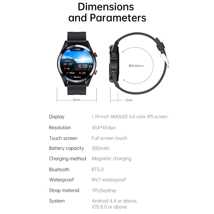 DW161.39 inch AMOLED Screen Smart Watch, Support Heart Rate / Blood Pressure Monitoring, Leather Strap, DW16